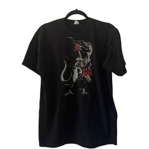 Cygrus Mens Large Black Tee Shirt T-Rex Guitar Graphic